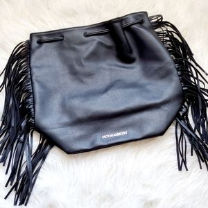 Victoria's Secret black leather fringe backpack